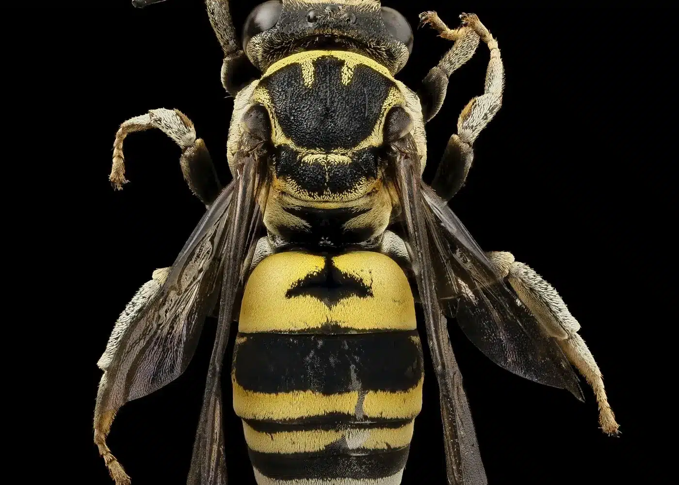 Potter wasp with orange and black banding